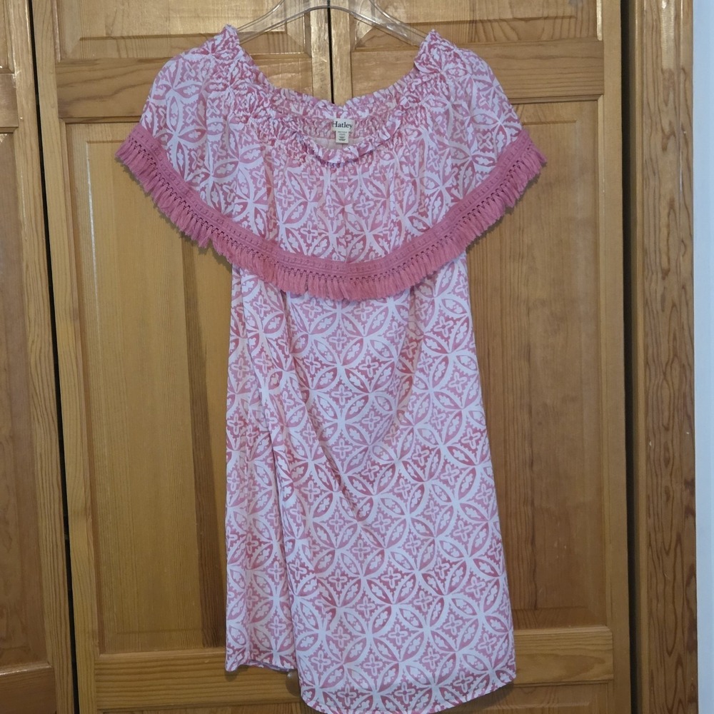 Hatley Dress M Pink OTS Organic Cotton Vacation Tassle Lined Resort